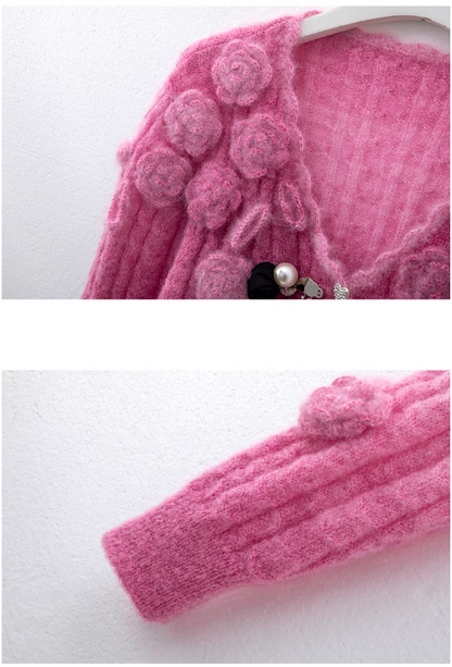 Pink floral cardigan sweater ED0480