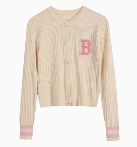 College style letter contrast color long sleeve knitted cardigan ED0483