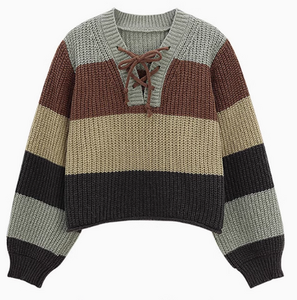 Retro Hong Kong style contrasting color bandage striped sweater ED0484