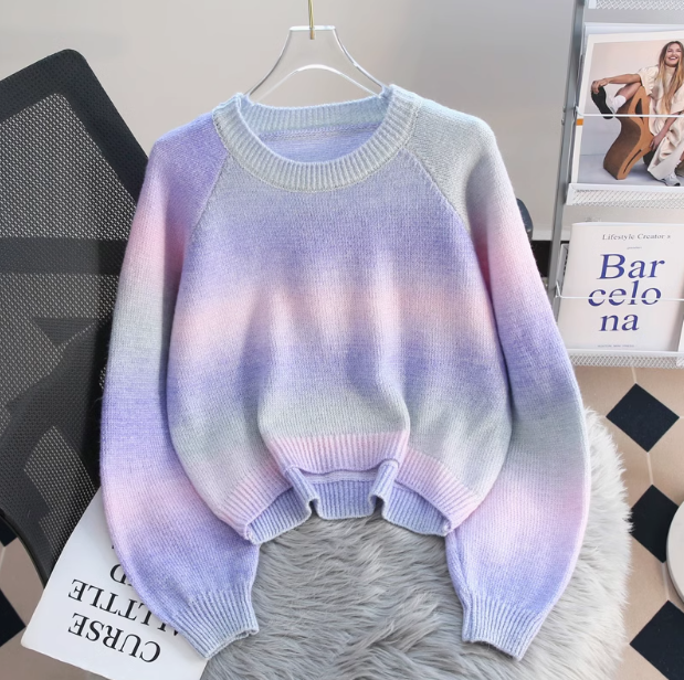 Gradient color dopamine soft waxy women's long-sleeved sweater ED0486