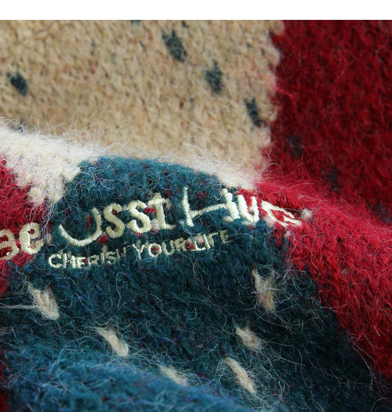 Atmospheric diamond contrast color round neck pullover sweater ED0488