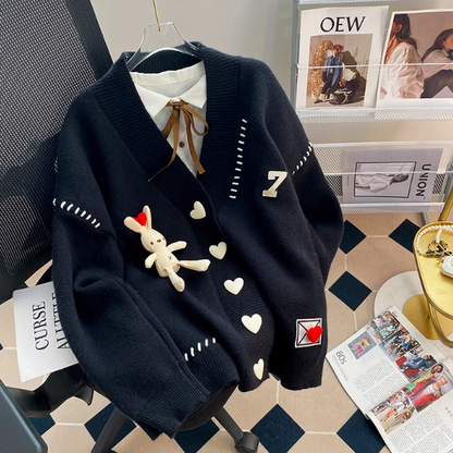 Lazy Style Heart Rabbit Cardigan Sweater ED0489
