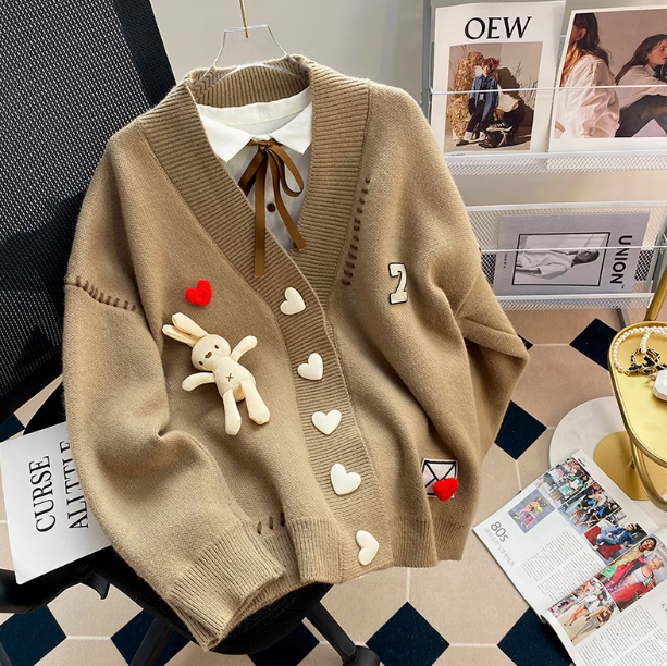 Lazy Style Heart Rabbit Cardigan Sweater ED0489