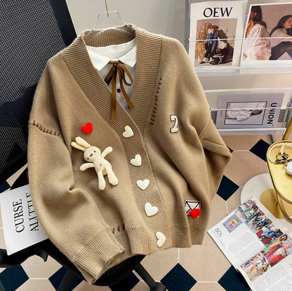 Lazy Style Heart Rabbit Cardigan Sweater ED0489