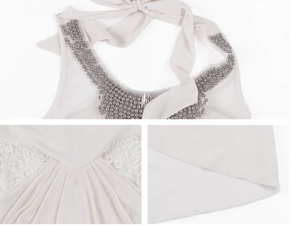 French lady style beaded halter neck dress ED0510