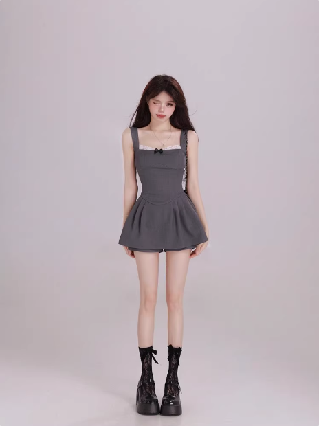 Two-piece sweet lace stitching suspender dress （Skirt + Pants）  ED0511