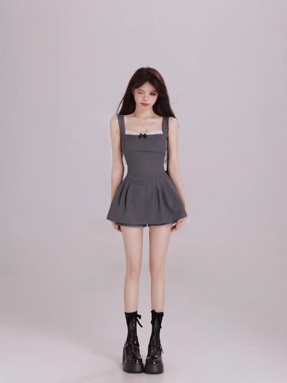 Two-piece sweet lace stitching suspender dress （Skirt + Pants）  ED0511