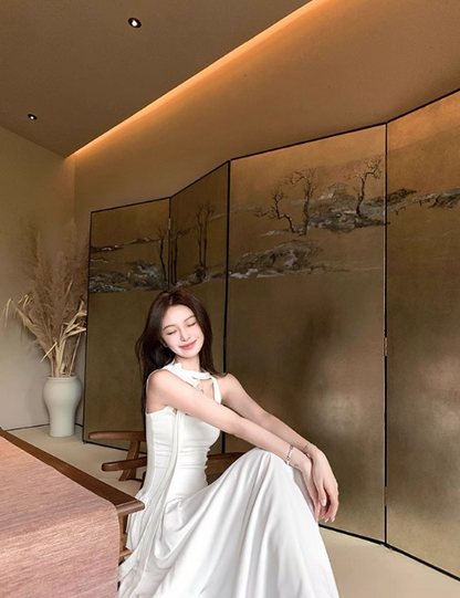 French style gentle halter neck suspender dress  ED0512