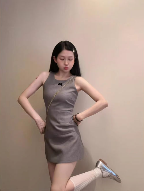 Casual Grey Slim Sleeveless Tank Dress  ED0514