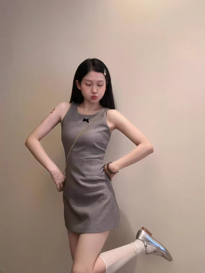 Casual Grey Slim Sleeveless Tank Dress  ED0514