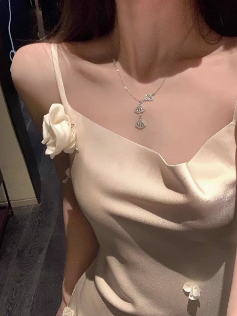 White floral silk fishtail suspender dress  ED0515