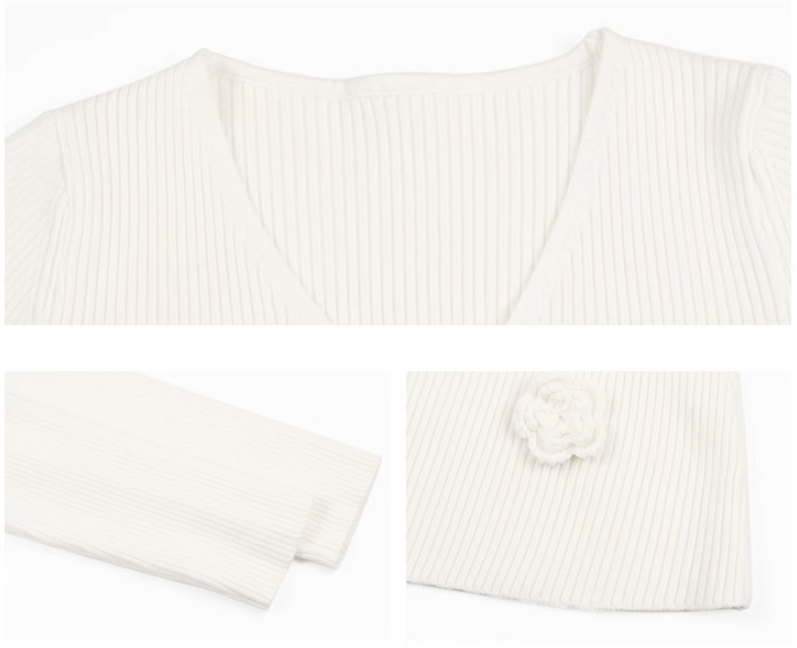 3D Flower V-Neck Long Sleeve Knitted Dress  ED0516