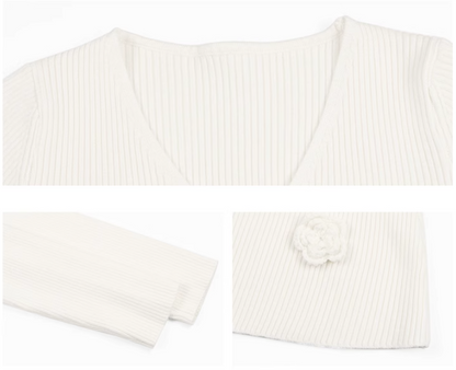 3D Flower V-Neck Long Sleeve Knitted Dress  ED0516