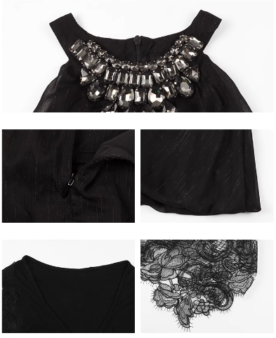 French diamond v-neck black halter dress birthday dress ED0517