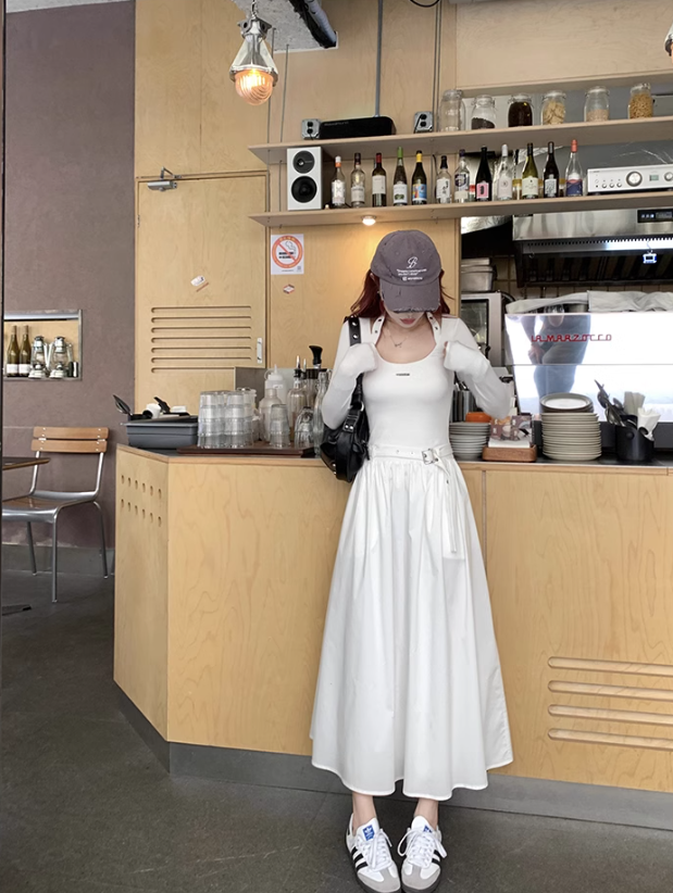 French halterneck long-sleeved knitted patchwork dress ED0520