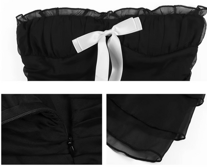 Black A-line bow sleeveless tube top dress birthday dress ED0523