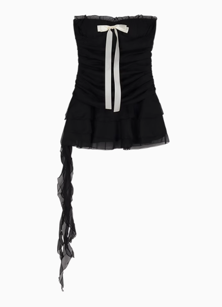 Black A-line bow sleeveless tube top dress birthday dress ED0523