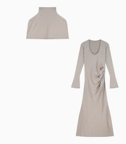 Temperament trumpet sleeve high collar dress + neck cape ED0524