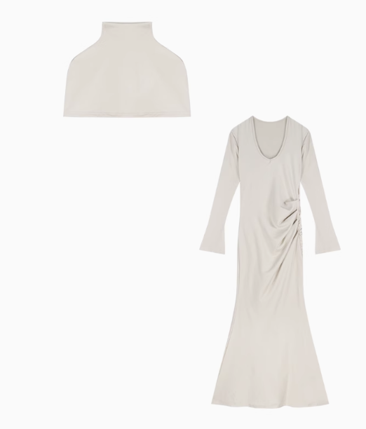 Temperament trumpet sleeve high collar dress + neck cape ED0524