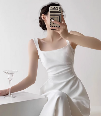 French Hepburn style red A-line suspender dress ED0528