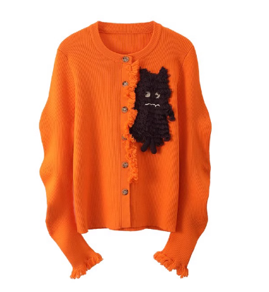 Chanel style three-dimensional monster decoration round neck cardigan ED0530