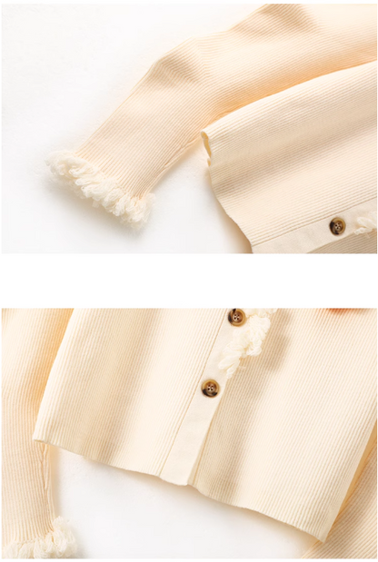 Chanel style three-dimensional monster decoration round neck cardigan ED0530