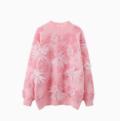 Pink floral embroidered crewneck sweater ED0531