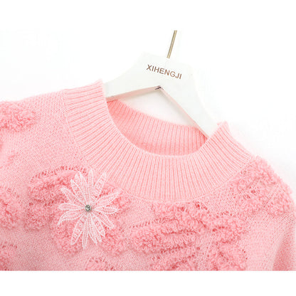 Pink floral embroidered crewneck sweater ED0531