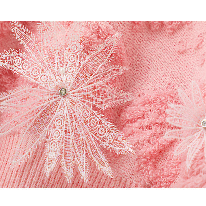 Pink floral embroidered crewneck sweater ED0531