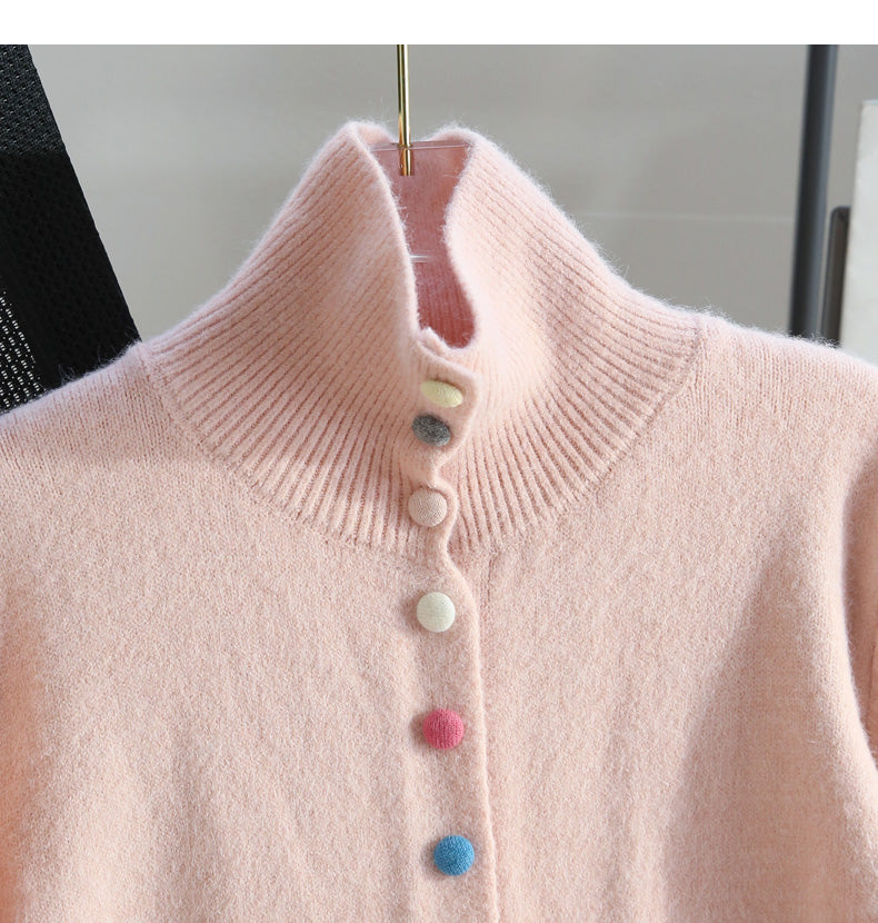 Sweet Pink Button Turtleneck Cardigan Sweater ED0533