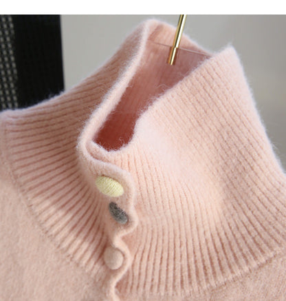 Sweet Pink Button Turtleneck Cardigan Sweater ED0533