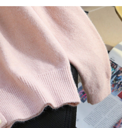 Sweet Pink Button Turtleneck Cardigan Sweater ED0533