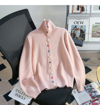 Sweet Pink Button Turtleneck Cardigan Sweater ED0533