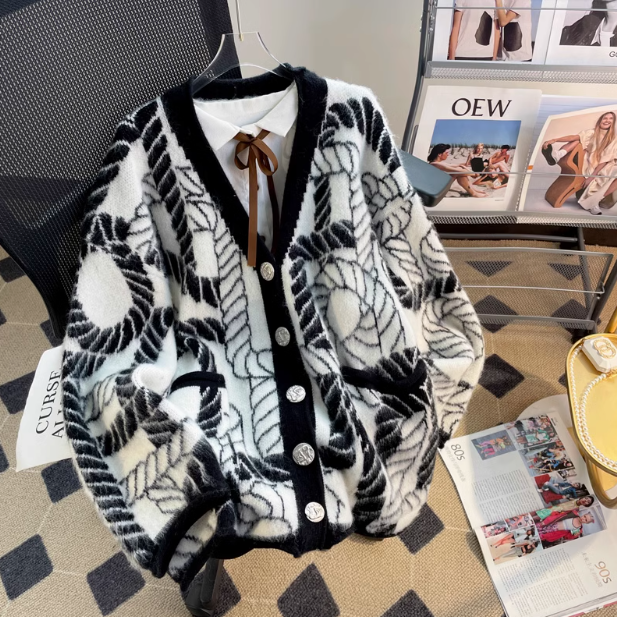 Retro soft V-neck mid-length cardigan sweater ED0534