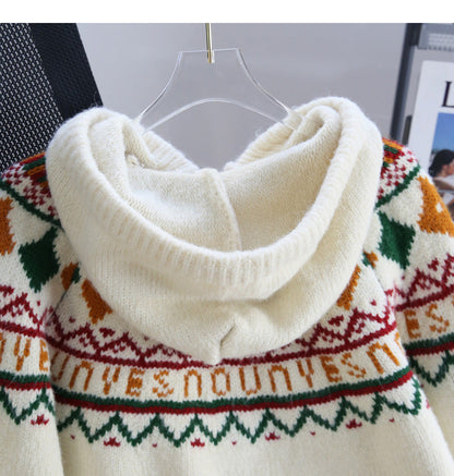 Vintage Preppy Fair Isle Hooded Cardigan Sweater ED0535