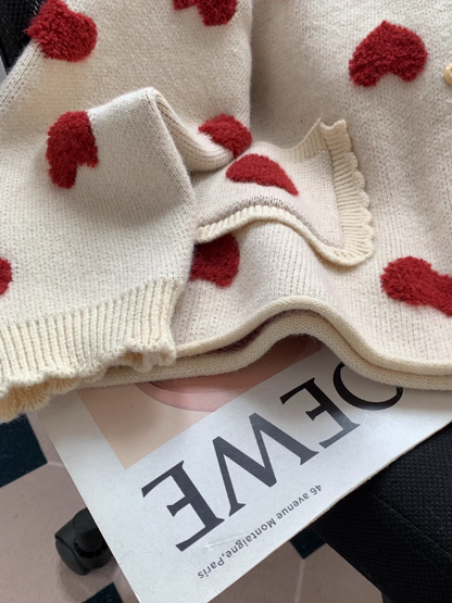 Cute Heart Jacquard Women's Knitted Long Sleeve Cardigan ED0536