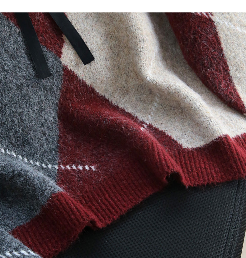 Retro contrast lace patchwork long-sleeved sweater ED0538