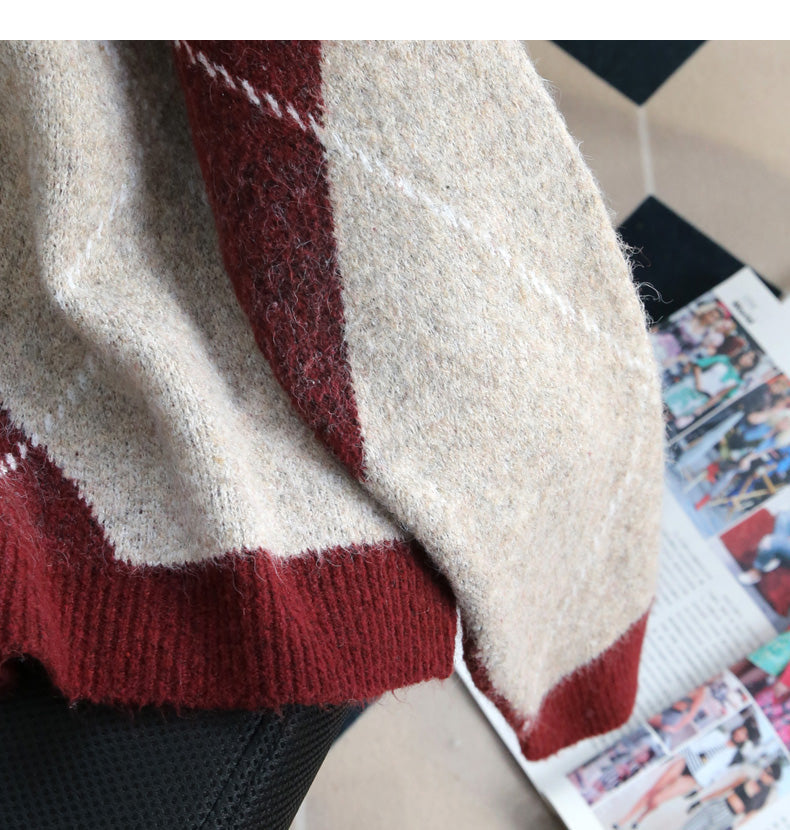 Retro contrast lace patchwork long-sleeved sweater ED0538