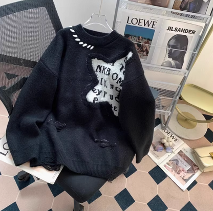 Oversize retro long sleeve round neck pullover sweater ED0541