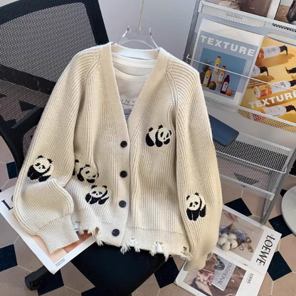 Cute Panda Embroidered Cardigan Coat ED0542