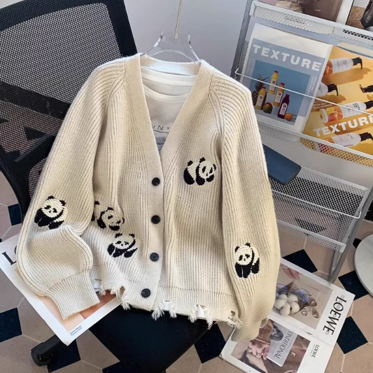 Cute Panda Embroidered Cardigan Coat ED0542