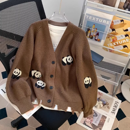Cute Panda Embroidered Cardigan Coat ED0542
