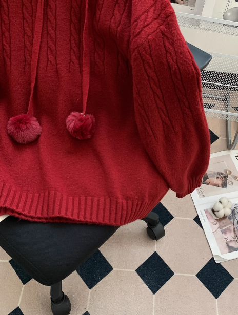 Red Christmas New Year Retro Hooded Pullover Sweater ED0543