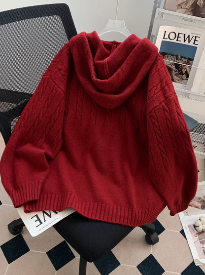 Red Christmas New Year Retro Hooded Pullover Sweater ED0543