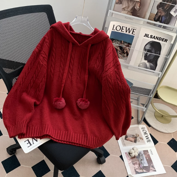 Red Christmas New Year Retro Hooded Pullover Sweater ED0543