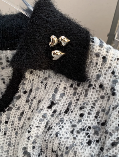 Polo collar vintage pattern wool knitted sweater ED0546