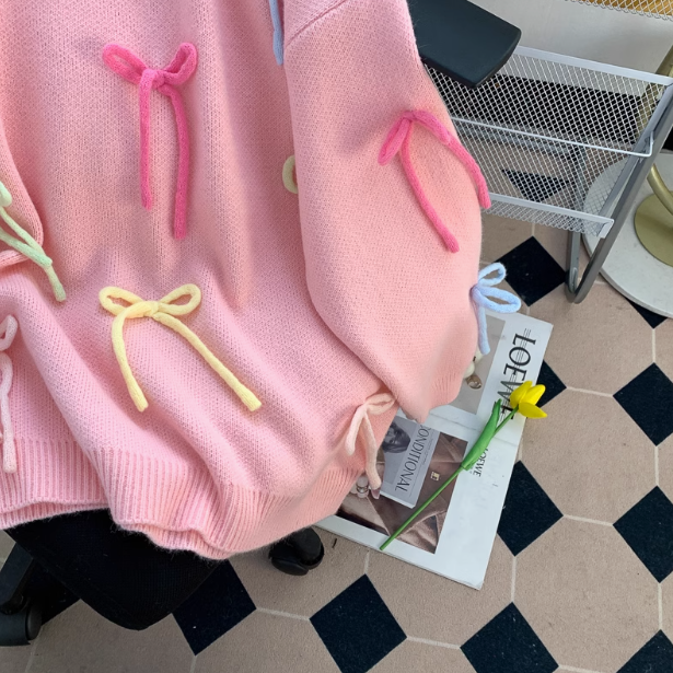 Sweet Bow Round Neck Pullover Knitted Sweater ED0908