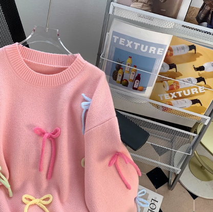 Sweet Bow Round Neck Pullover Knitted Sweater ED0908