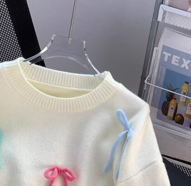 Sweet Bow Round Neck Pullover Knitted Sweater ED0908