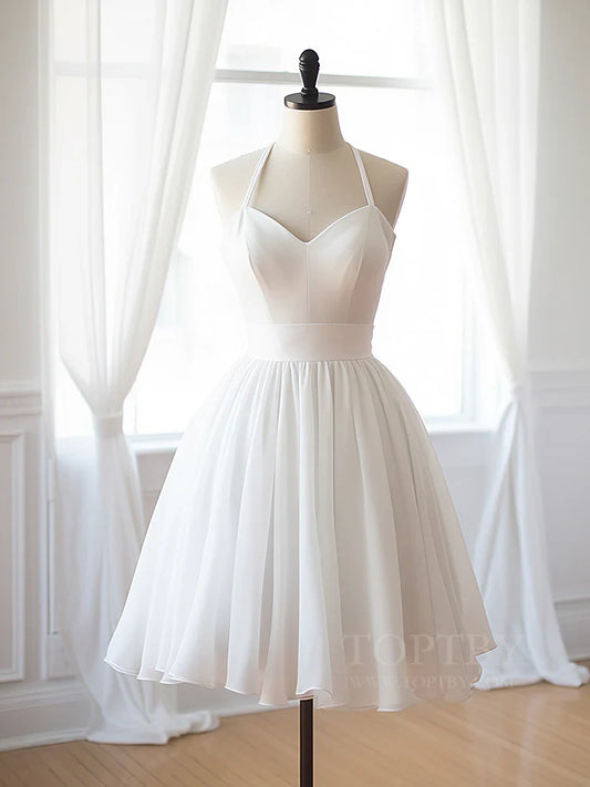 Simple Chiffon White Short Prom Dress, White Homecoming Dress ED0580
